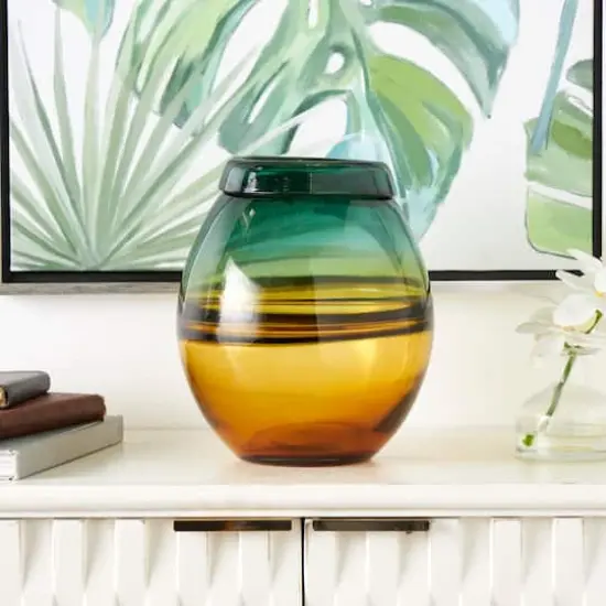 11" Green & Yellow Glass Ombre Vase {5}