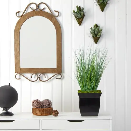 21" Onion Grass Plant in Black Metal Planter {4}