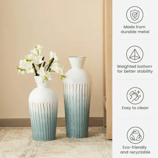 Glitzhome&reg; Abstract Ombre Aqua Metal Floor Vases Set {4}