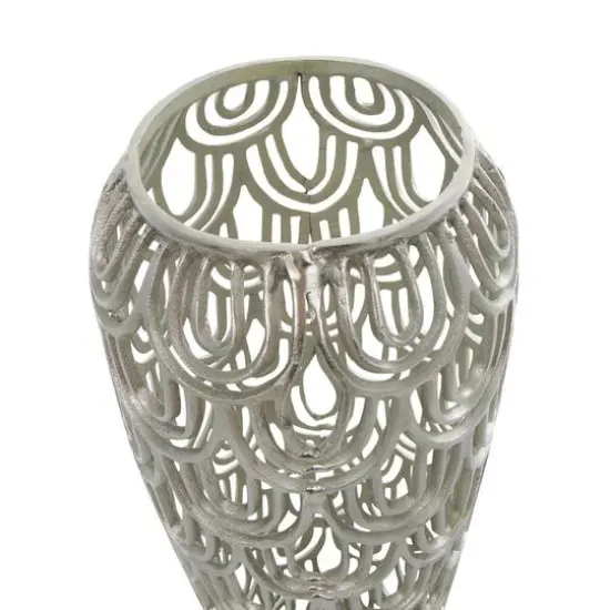 25" Silver Aluminum Metal Geometric Art Deco Inspired Arched Vase {9}