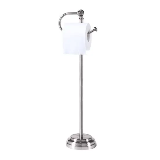 SunnyPoint 23.5" Brush Chrome Bathroom Free Standing Toilet Tissue Paper Roll Holder Stand {3}