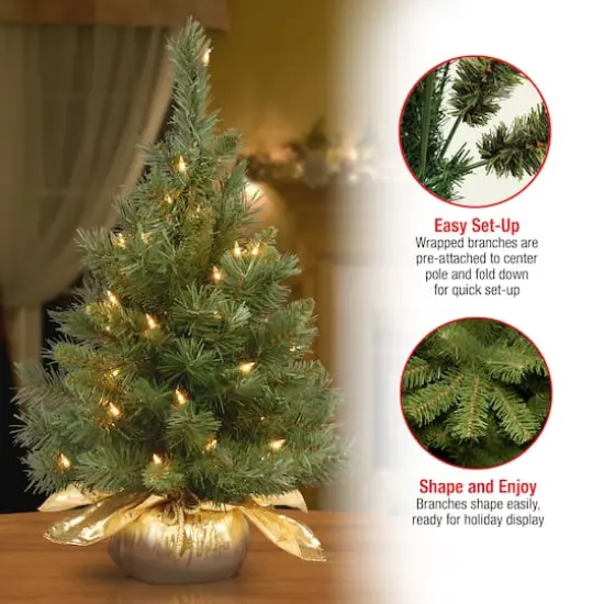 24" Pre-Lit Majestic Fir Tree In Gold Cloth Bag, Clear Lights {7}