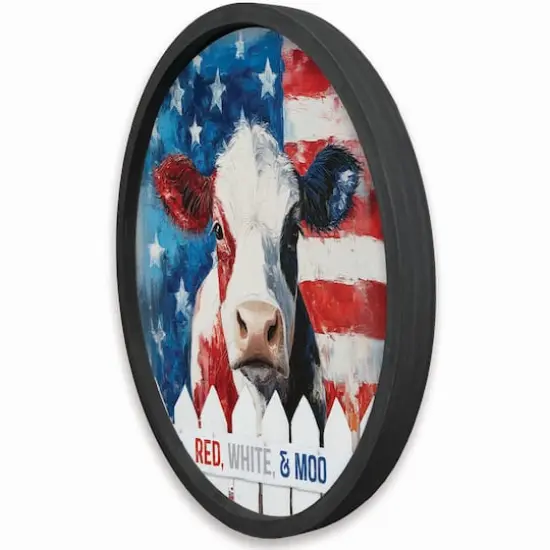 20" x 20" Red, White & Moo Round Framed Print Black {3}
