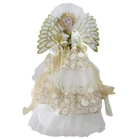 16" White & Gold Lighted Angel Christmas Tree Topper {1}