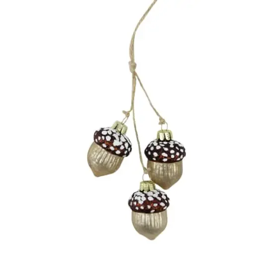 9" Shiny Brown And Gold Trio Of Acorns Glass Ornament {1}