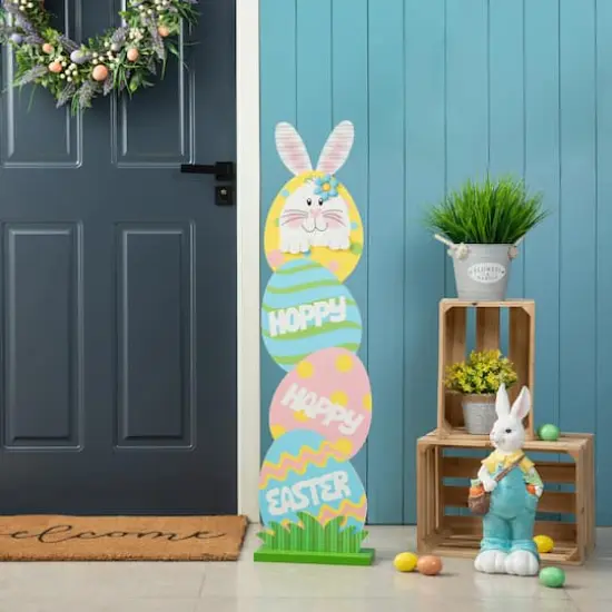 Glitzhome&reg; 42" Easter Wooden Bunny & Eggs Porch D&eacute;cor {3}