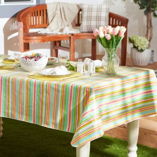 Spring Stripe Vinyl Tablecloth 70" Round {3}