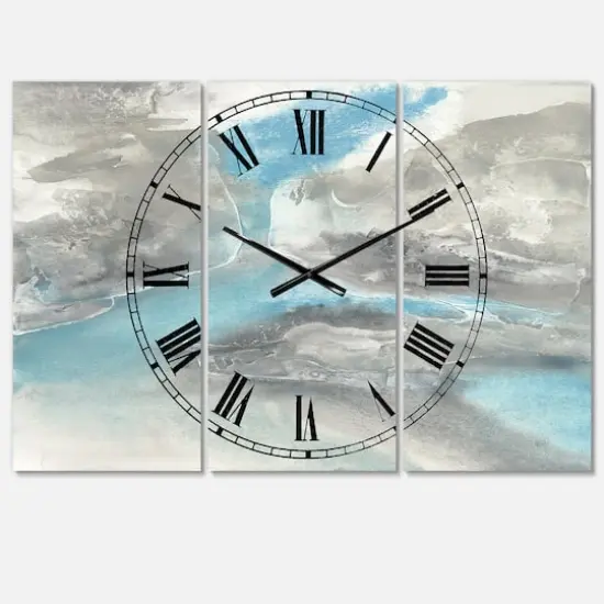 Designart 'Watercolor Minimal Blue Tones Ii Mid-Century Multipanel Wall Clock {1}