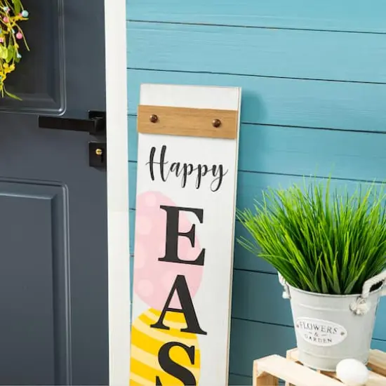 Glitzhome&reg; 42" Wooden Happy Easter Porch Sign {4}