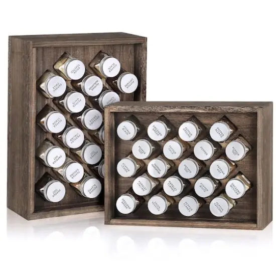 Freestanding Countertop Spice Shelf Holder with 20 Glass Jars Dark Brown {8}