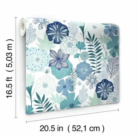RoomMates Perennial Blooms Peel & Stick Wallpaper Blue {8}