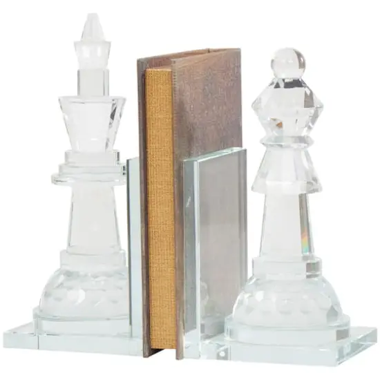 9.5" Clear Chess Oversized Bookends with Cut Crystal Designs Set {10}
