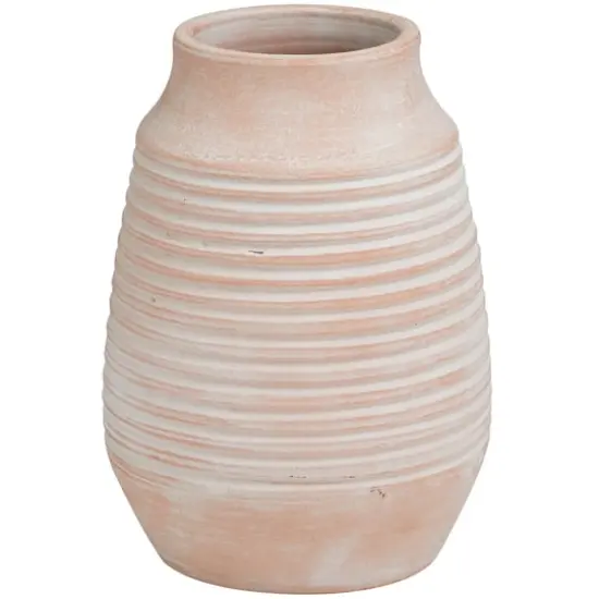 11" Pink Ceramic Whitewashed Ribbed Vase {1}