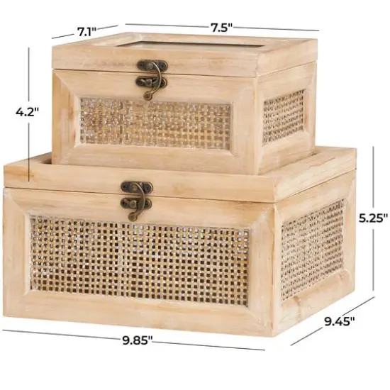 Light Brown Box with Glass Top & Rattan Side Panels Set {7}