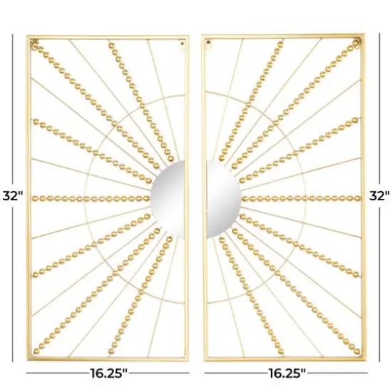 CosmoLiving by Cosmopolitan Gold Metal Half Moon Mirror Geometric Wall Decor with Gold Frame Set of 2 16", 32" {6}