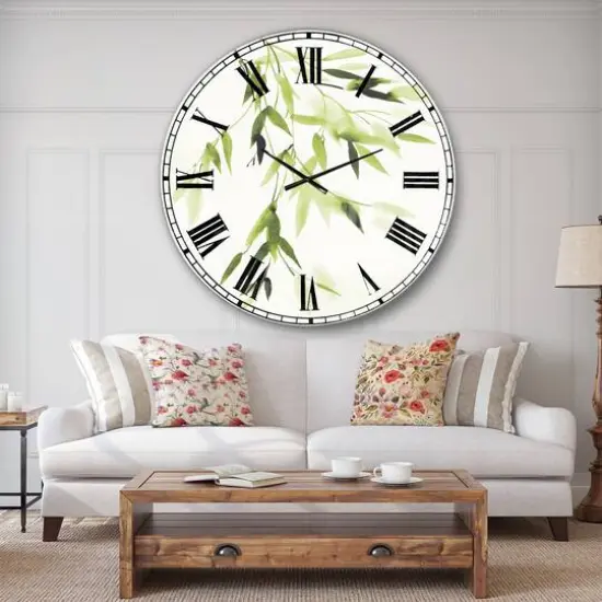 Designart 'Simplist Bamboo Leaves I Lake House Wall Clock {3}