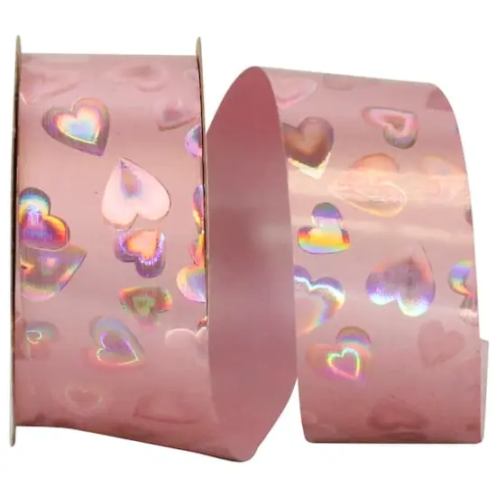 Reliant 1.375" x 25yd. Holo Heart Plastic Ribbon Pink {1}