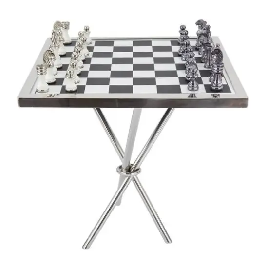 Silver Aluminum Contemporary Game Set Table, 4" x 25" x 22" {7}