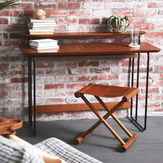 Hello Honey&reg; Pacifica Mid-Century Modern Computer Desk Black/Almond {3}