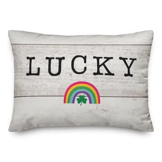 Lucky Wood Slats Rainbow 14" x 20" Throw Pillow {3}