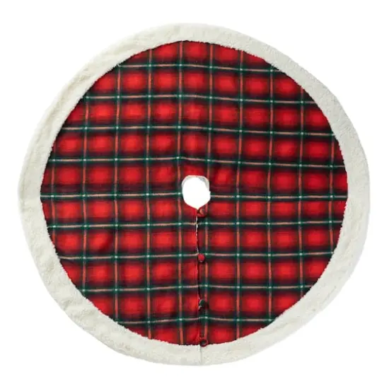 Glitzhome&reg; 60" Red & Black Plaid Reversible Sherpa/Flannel Christmas Tree Skirt {1}