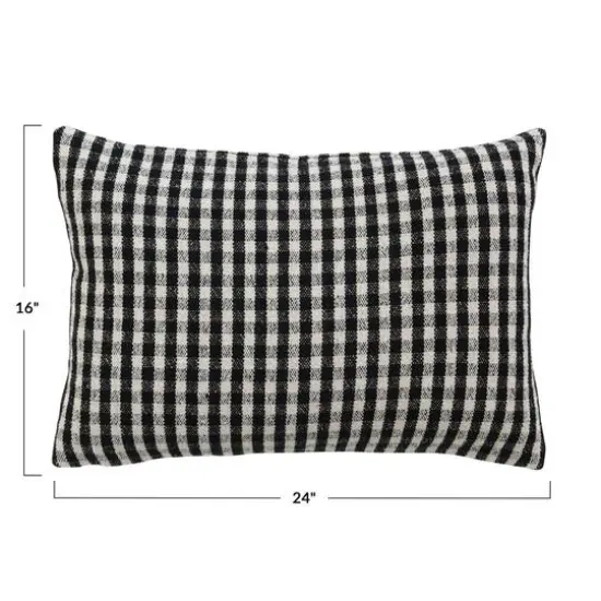 Hello Honey&reg; Gingham Woven Recycled Cotton Blend Lumbar Pillow Cover Black/White {4}