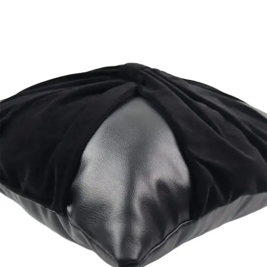 16" Black Faux Leather & Velvet Bow Throw Pillow by Ashland&reg; {4}