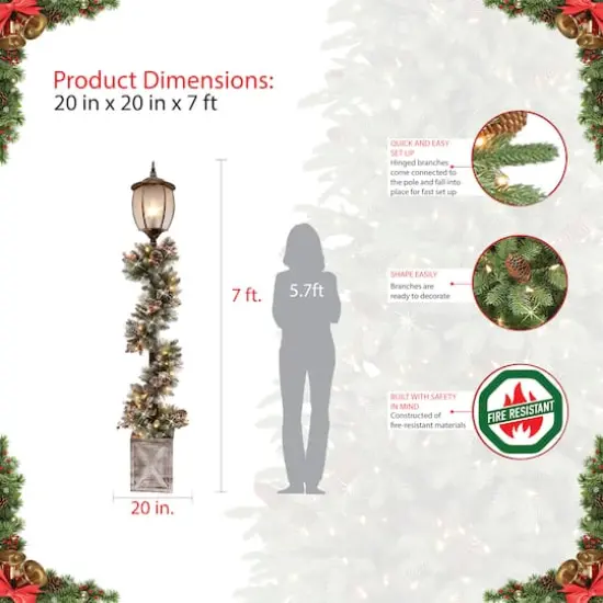 7ft. Lamp Post with Pre-Lit Decorated Garland {4}