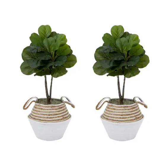 3ft. Artificial Fiddle Leaf Fig Tree With Handmade Cotton & Jute Woven Planter Set DIY Kit Cream {1}