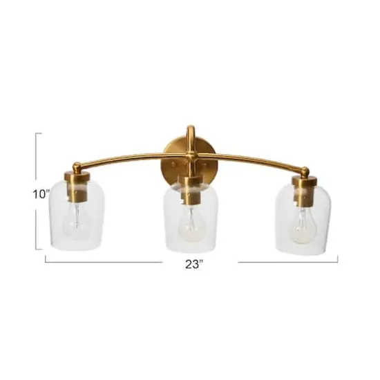 Hello Honey&reg; Robert Stevenson Lighting Adrian Metal & Clear Glass 3-Light Vanity Brushed Gold {5}