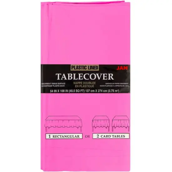 JAM Paper 108" Rectangular Plastic Lined Paper Table Cover Fuchsia Pink {1}