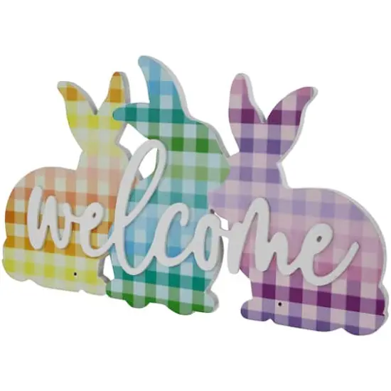 Pastel Gingham Easter Bunnies Welcome Wall Sign {4}