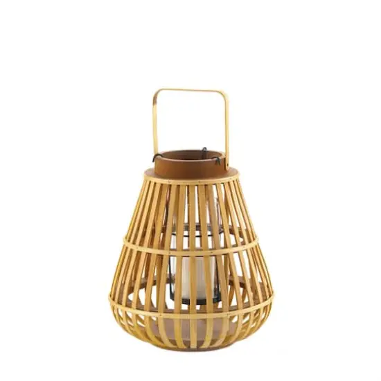 11" Slat Wood Candle Holder Lantern {4}