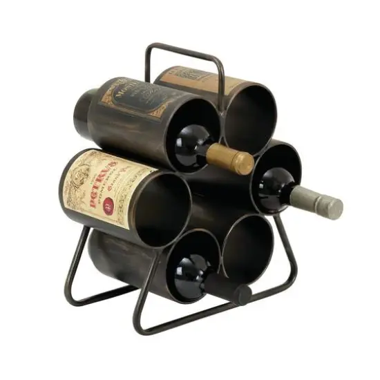 14" Black Metal Industrial Wine Holder Rack {1}