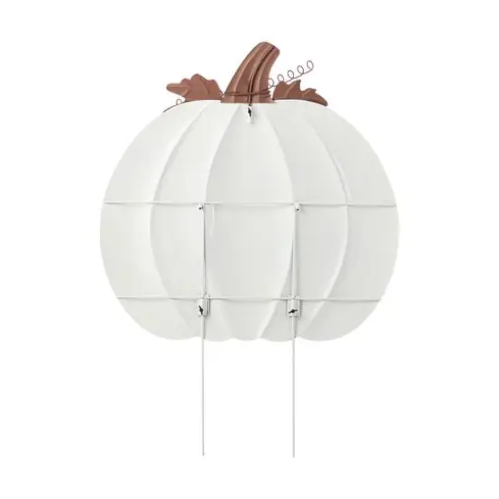Glitzhome&reg; 39.5" Fall Oversized Metal Ivory Pumpkin Yard Stake, Wall or Standing Decor {7}
