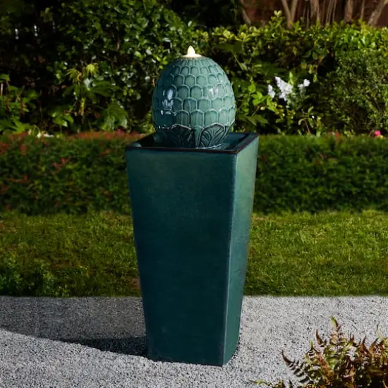 Glitzhome&reg; 36" LED Artichoke Pedestal Ceramic Fountain Turquoise {5}