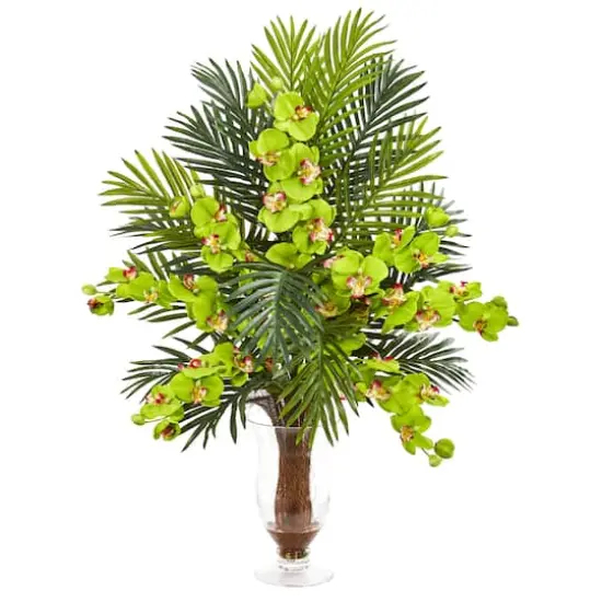 2.5ft. Phalaenopsis Orchid & Areca Palm Arrangement in Glass Vase Green {1}