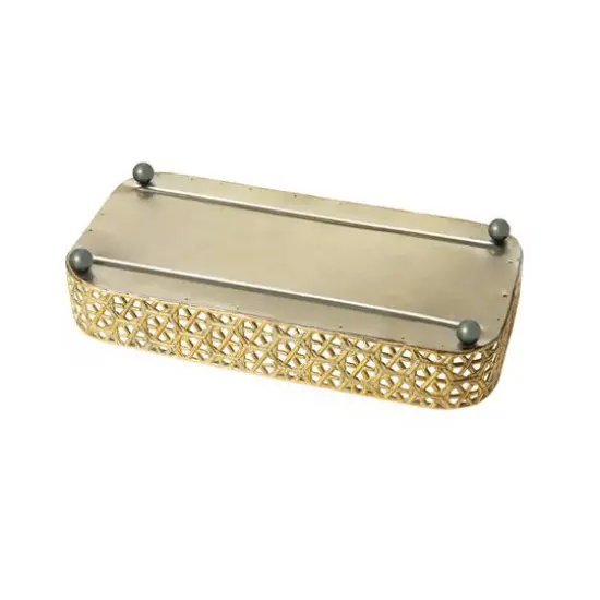 Glitzhome&reg; Gold Rectangle Metal Mirrored Decorative Trays Set {7}