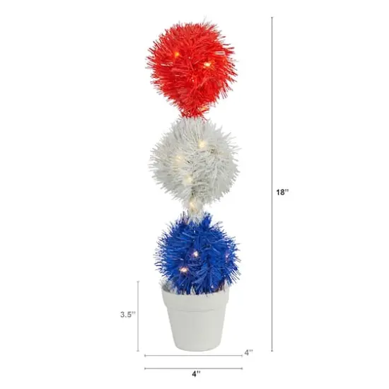 18" Red, White & Blue Americana Topiary Plant with 35 Warm LED Lights {3}