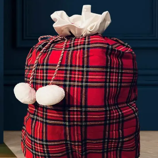 Haute Decor 28" Red Plaid Drawstring Christmas Santa Bag {3}