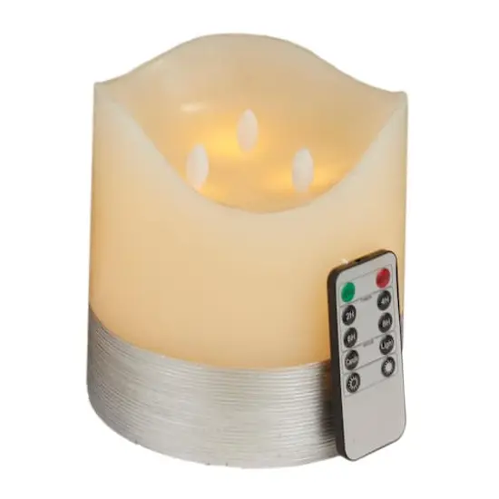 Cream & Silver Traditional Flameless Candle {1}