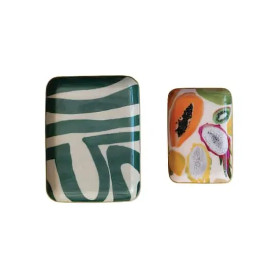 Hello Honey&reg; Fruit & Abstract Striped Enameled Metal Tray Set {4}
