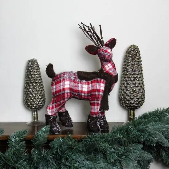 19.5" Plaid Reindeer with Brown Scarf Tabletop Figure {5}