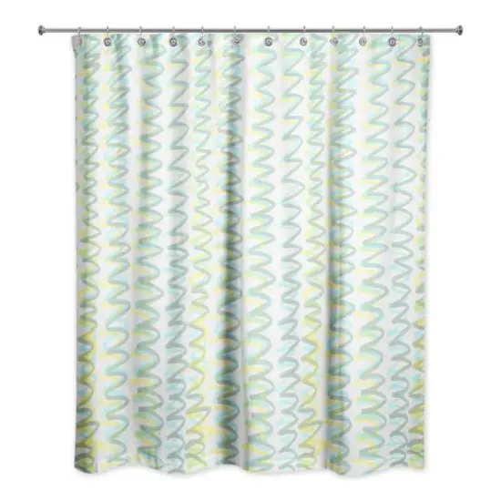 74" Squiggles Shower Curtain Green and Gray {1}