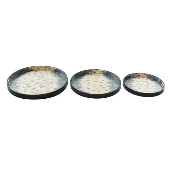 Set of 3" Black Mother of Pearl Coastal Tray, 24", 20", 16" {6}