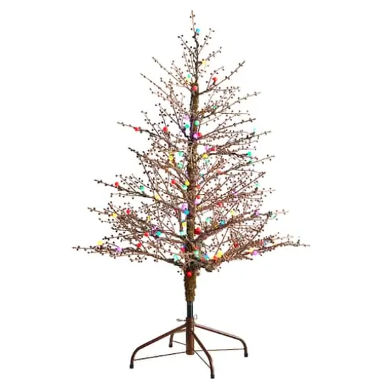 4ft. Pre-Lit Frosted Berry Twig Artificial Christmas Tree, Multicolor Gum Ball LED Lights {1}