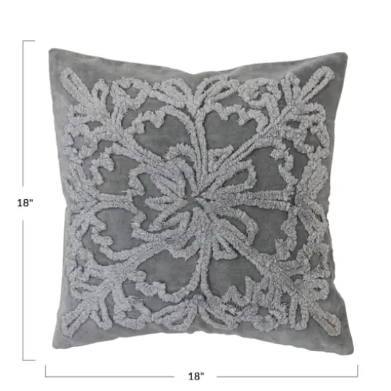 Hello Honey&reg; Gray & Natural White Square Cotton Tufted Velvet Pillow with Snowflake & Chambray Back {5}