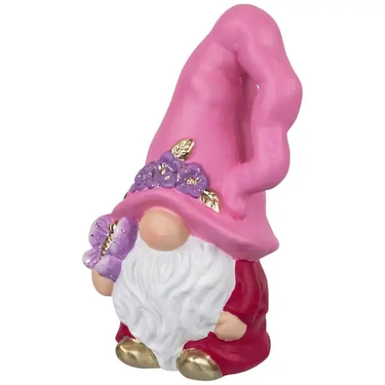 7" Pink & Fuchsia Spring Gnome Figurine & Butterfly {4}