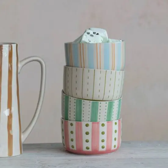 Hello Honey&reg; Multicolor Painted Stripes Stoneware Bowl Set {3}