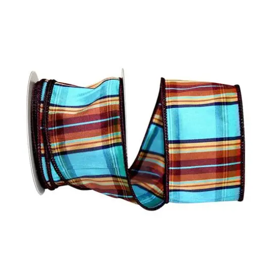 Reliant 2.5" x 10yd. Plaid Elizabeth Dupioni Wired Ribbon Turquoise {1}